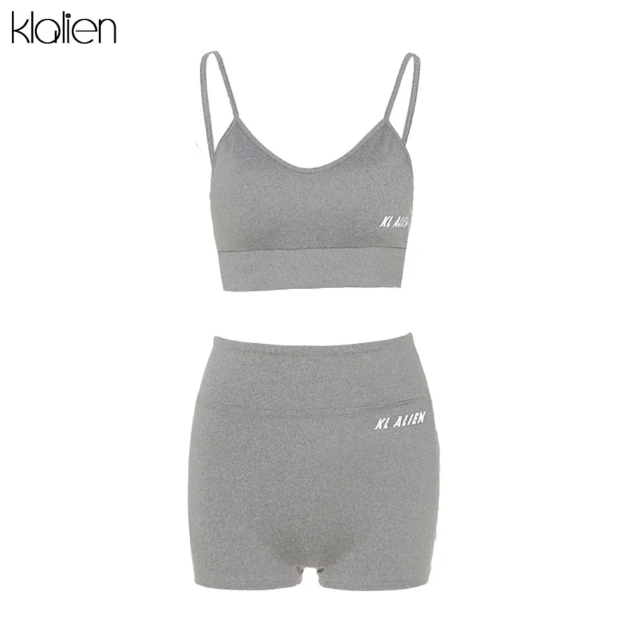 KLALIEN Sexy Casual Camisole and Short 2 Piece Set Women Streewear Fitness Outfit Sportswear Summer Beach Cotton Tracksuit Women