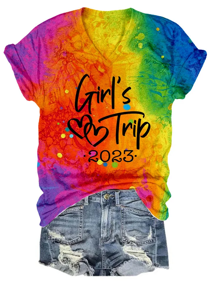 Girls' Journey 2023 Tie Dyed V-Neck T-shirt