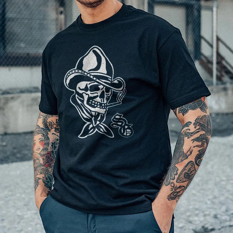 Men's Skull Printed Short Sleeves T-shirt -  