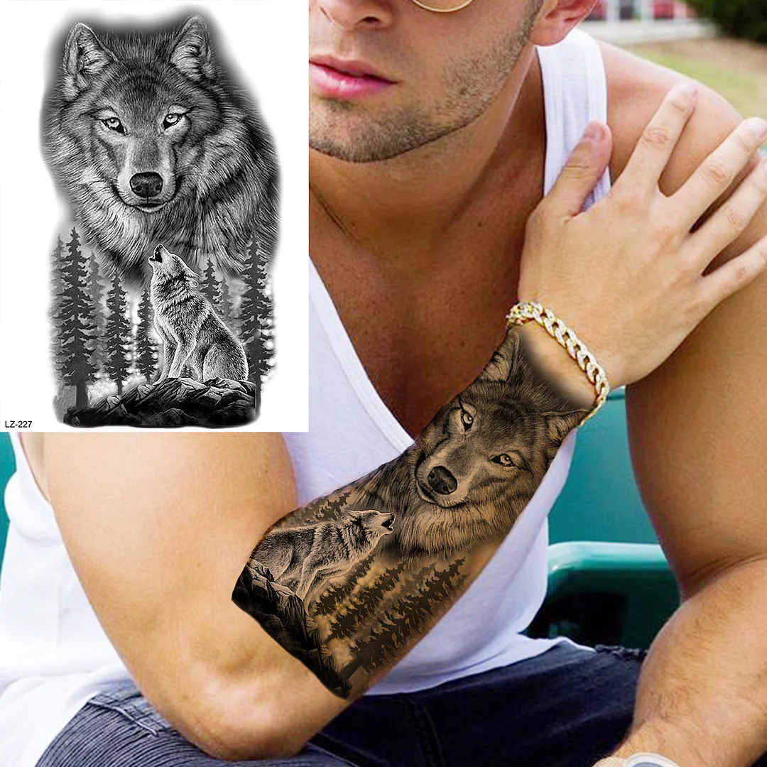 Sdrawing High Quality Lion Tiger Temporary Tattoos For Men Boys Realistic Fake Black Waterproof Tattoos Decal For Adult Party Supplies