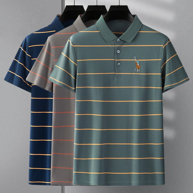 Men's Premium Cotton Stripe Embroidered Polo Shirt