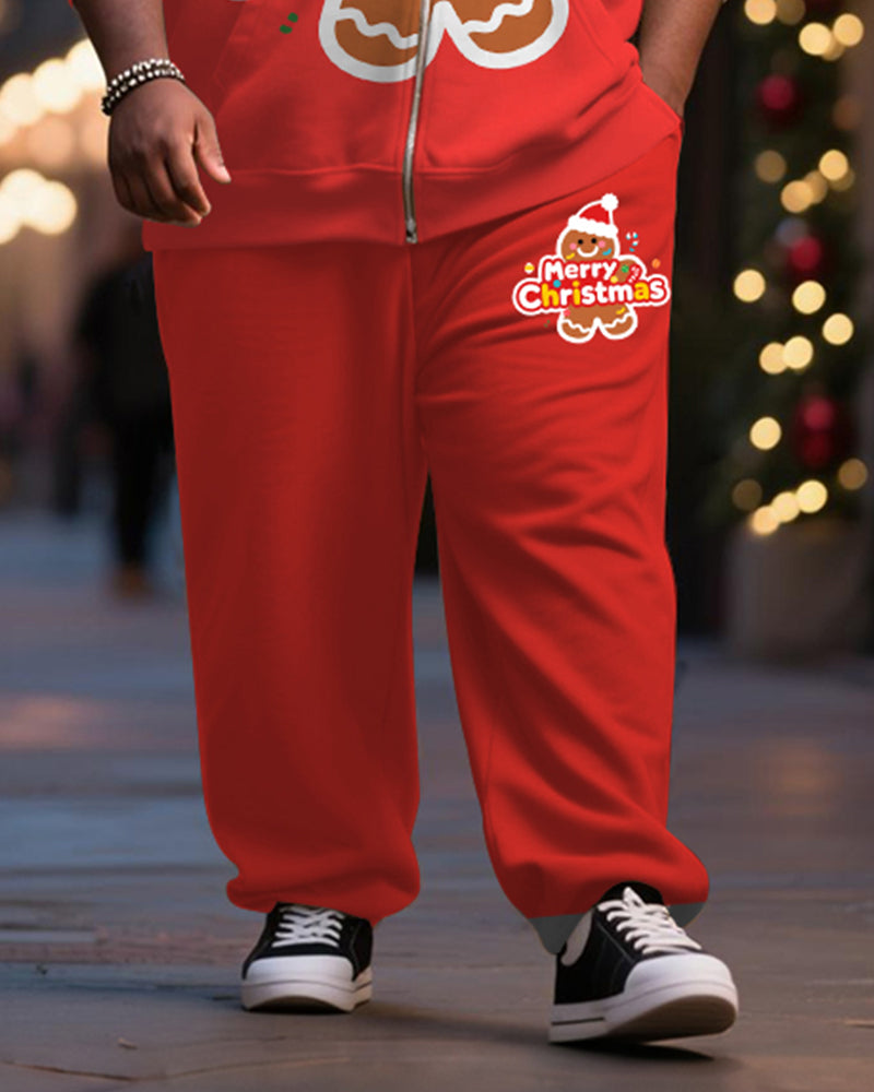 Big & Tall Men's Christmas Gingerbread Man Alphabet Print Cardigan Hoodie Suit