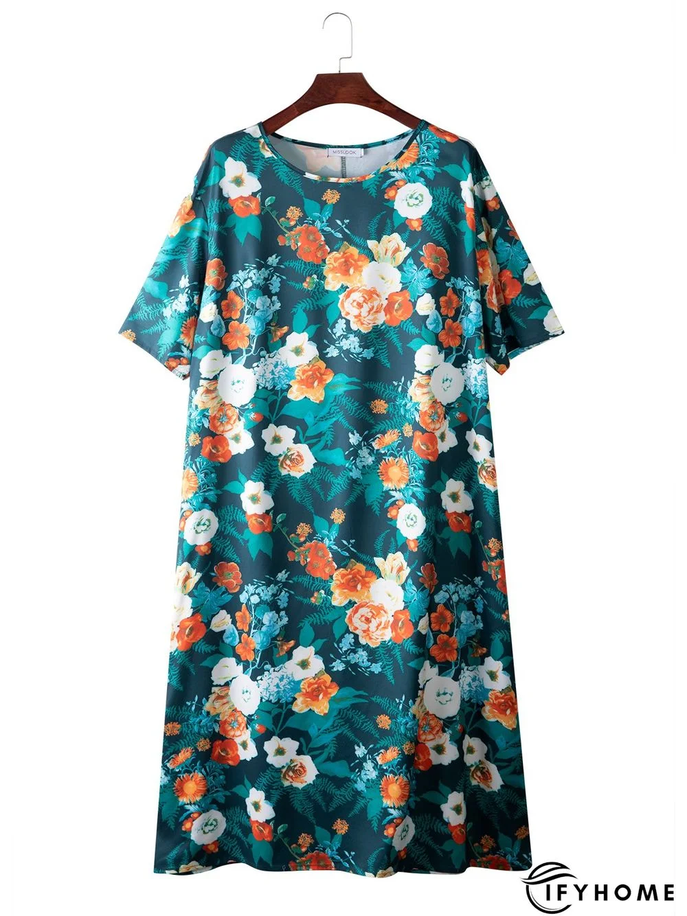 Plus Size Short Sleeve Floral Cotton Casual Weaving Dress | IFYHOME