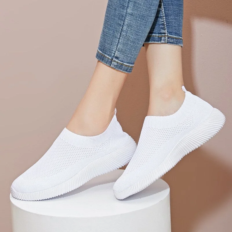 Plus Size 43 Breathable Mesh Platform Sneakers Women Slip on Soft Ladies Casual Running Shoes Woman Knit Sock Shoes Flats