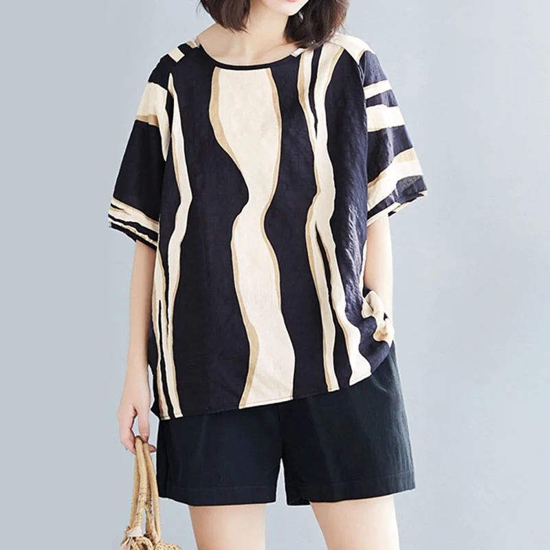 Summer Blouse ZANZEA Women Vintage Printed Tops Casual O Neck Short Sleeve Shirt Female Loose Tunic Blusas  Chemise