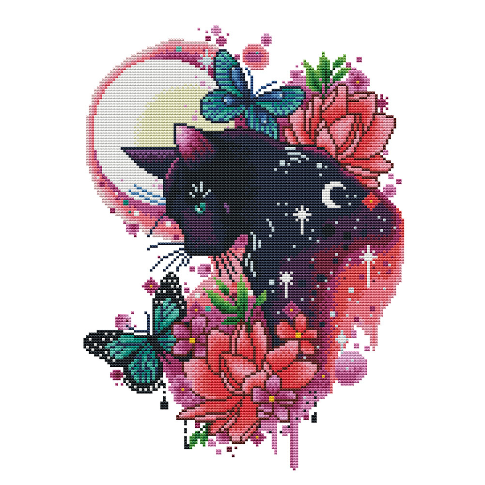 

Cat And Flowers - 11CT Stamped Cross Stitch - 36*46CM, 501 Original
