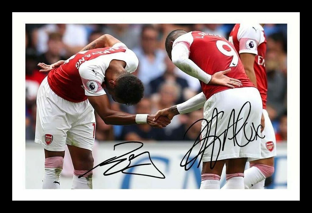 Lacazette & Pierre-Emerick Aubameyang - Arsenal Autograph Signed & Framed Photo Poster painting