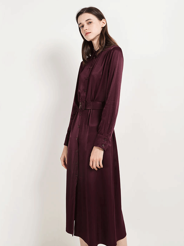 Elegant Red Long Sleeve Silk Dress-Luxury Silk Life