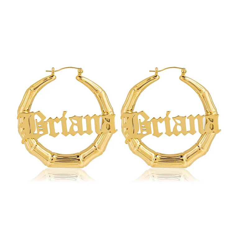 Personalized Bamboo Hoop Name Earrings Custom Name