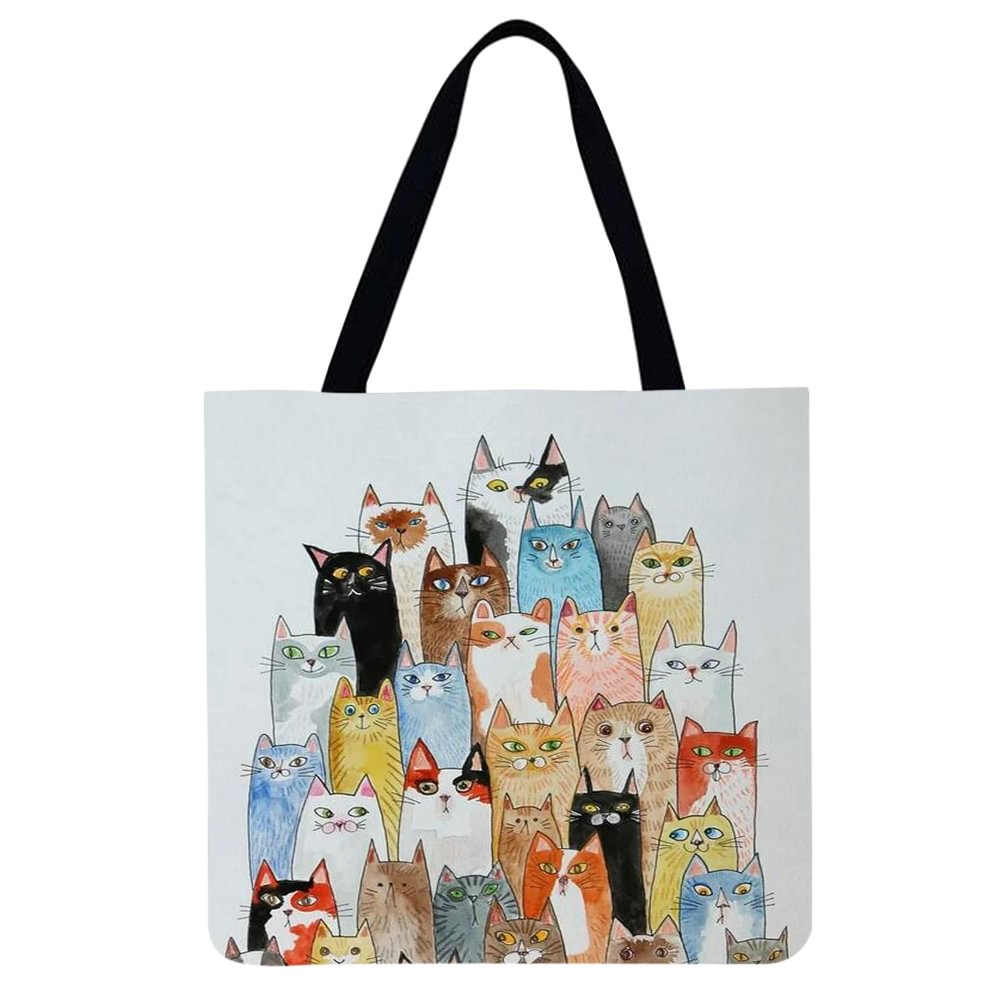 Linen Tote Bag - Cartoon Cat