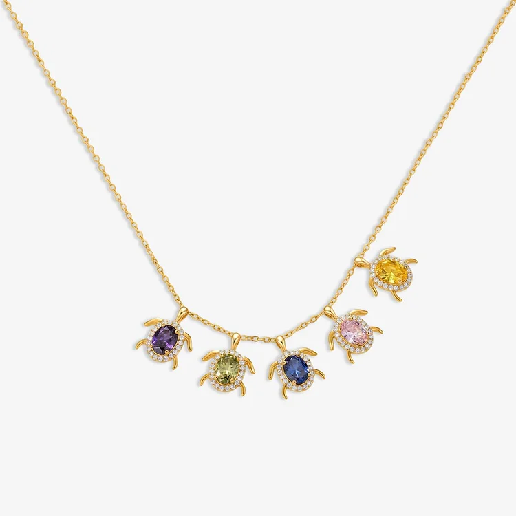 For Mom - Customized 1-6 Birthstones Turtles Necklace