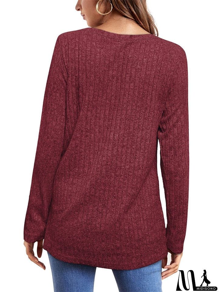 MidiSono - Female Knitwear Solid Ribbed Autumn Winter T-shirts