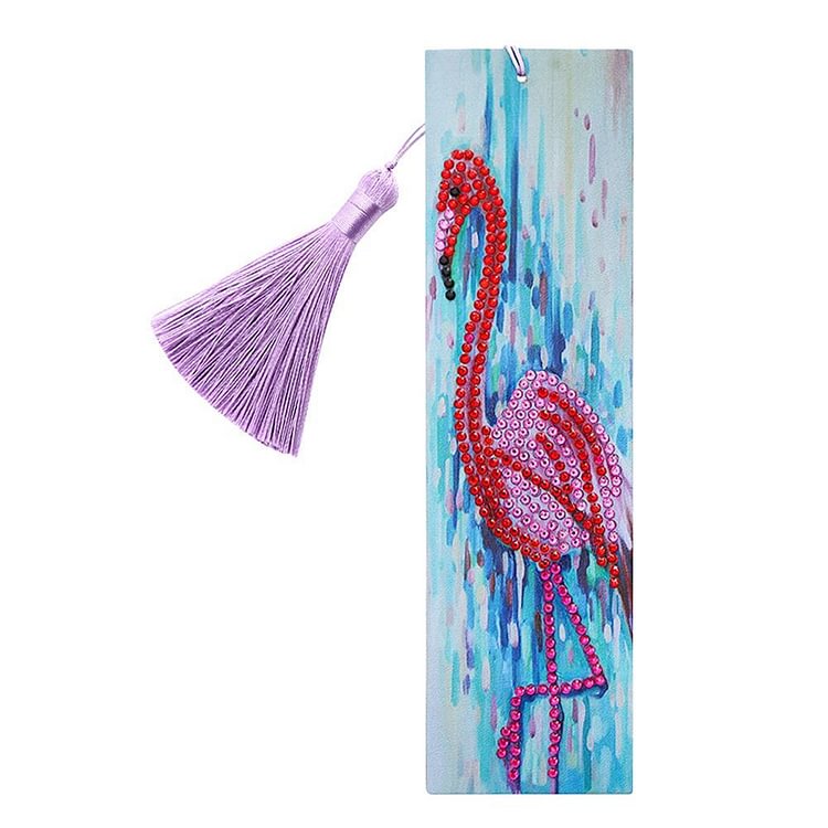 DIY Special Shape Flamingo Diamond Painting Leather Bookmark Tassel