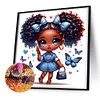 Fille Papillon Bleu-Foret rond Peinture au diamant-30*30CM