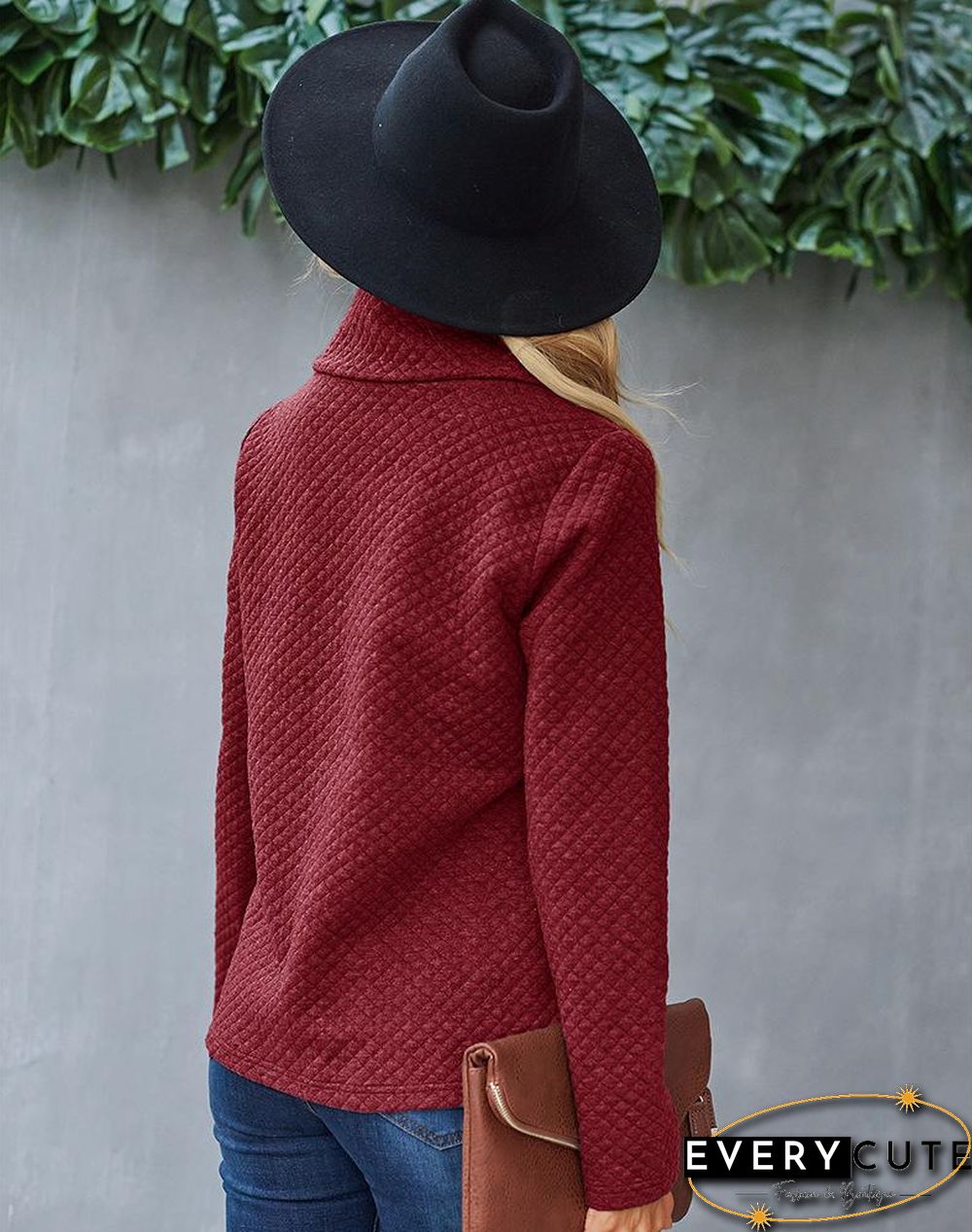 High Collar Plaid Pattern Top