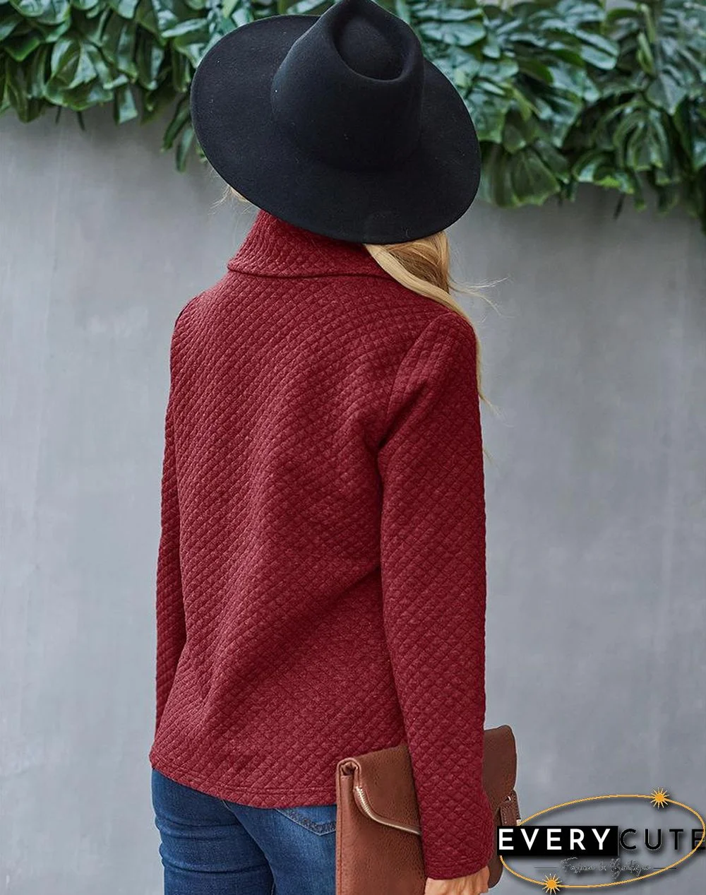 High Collar Plaid Pattern Top