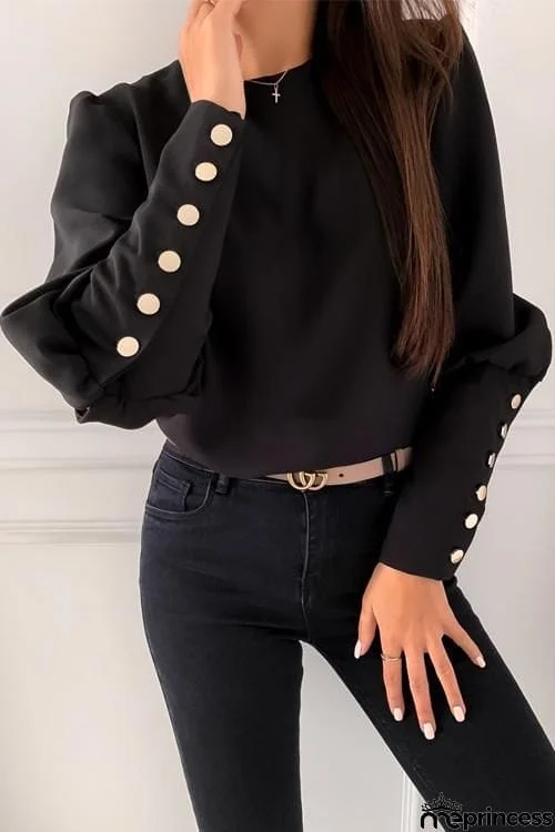 Button O Neck Long Sleeve Shirt