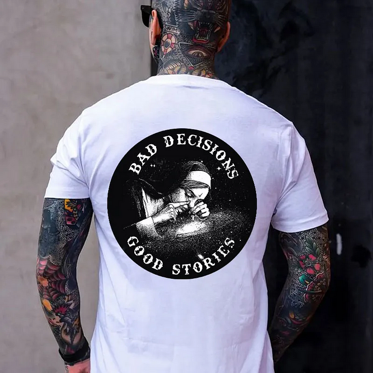 BAD DECISIONS GOOD STORIES Nun Smoking Black Print T-Shirt