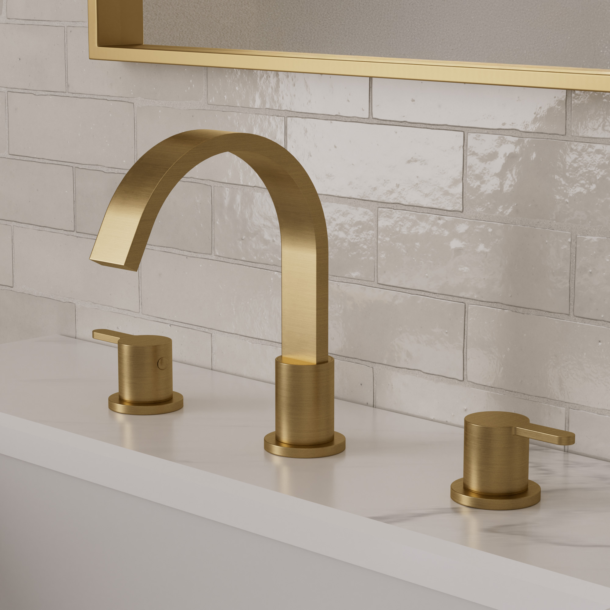 3 Hole Widespread Bathroom Sink Faucet with Waterfall Spout, Stainless Steel Vanity Tap with Hot and Cold Dual Handles, Brushed Gold