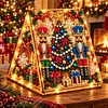 DIY Wooden Diamond Painting Pearl Tent House with Lights, Holiday Tabletop Art Craft Kit with String Lights, Christmas Home Decor Gift