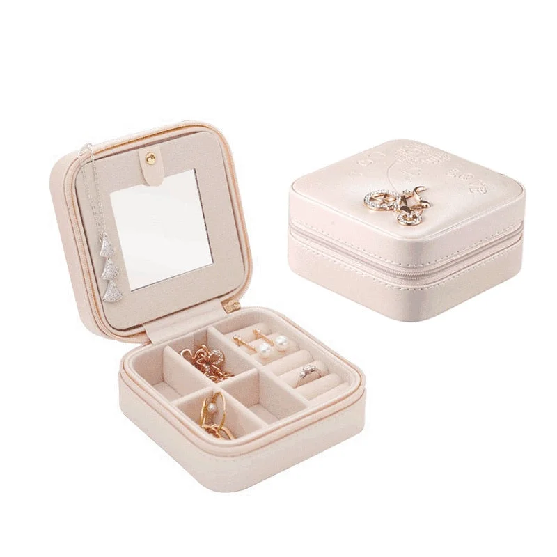 New Jewelry Box Large Capacity Leather Storage Jewelry Box Earring Ring Necklace with Mirror Watch Jewelry Organizer