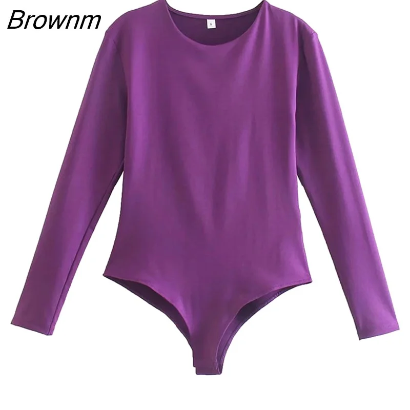 Brownm ZBZA Women 2023 One-Piece Bodysuits Spring Women Sexy Club Outfits O-Neck Long Sleeve Body Tops Rompers Bodysuit 202312