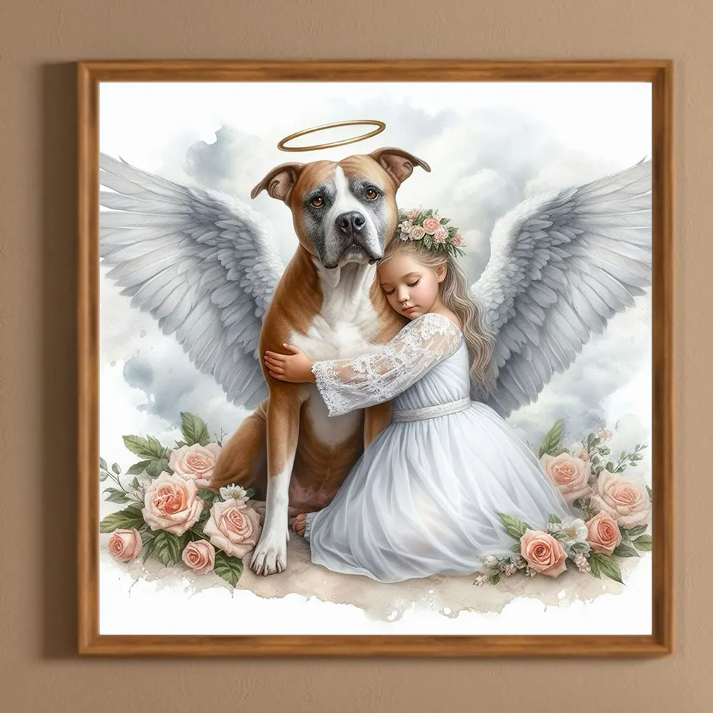 Full Round Diamond Painting 30*30cm - Angel Dog And Baby