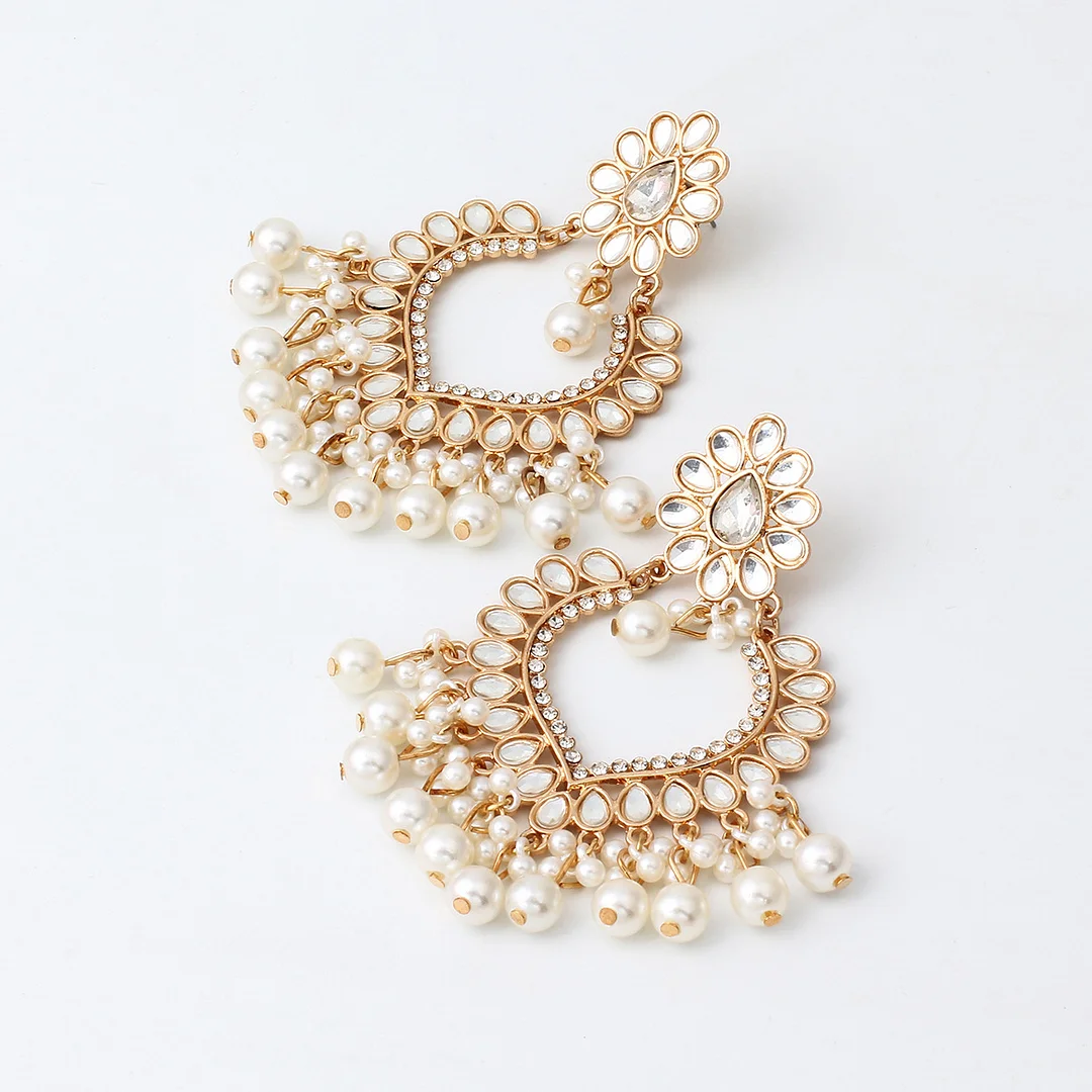 Vintage Exaggerated Long Pearl Crystal Tassel Drop Earrings