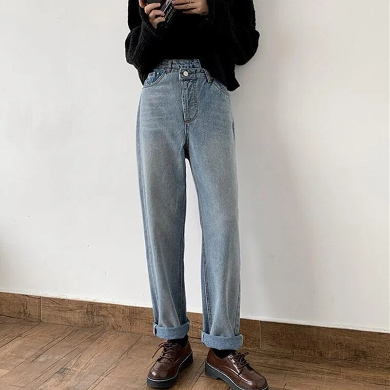 Woman Jeans High Waist Clothes Wide Leg Denim Clothing Blue Streetwear Vintage Quality 2020 Fall Fashion Harajuku Straight Pants