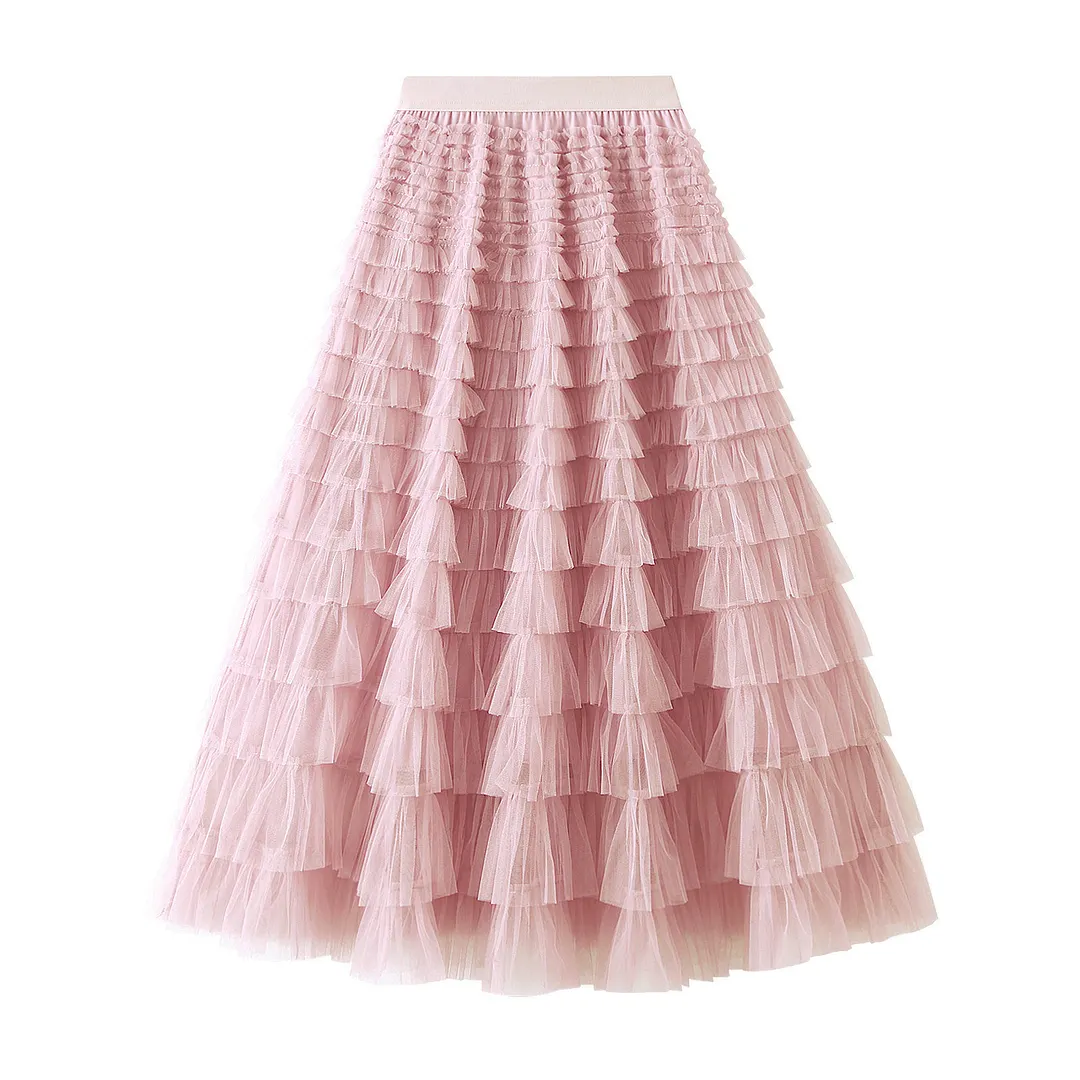 Nigikala Nigikala Yarn Lotus Leaf Side Temperament Skirt Women's Dress 2025 Spring And Autumn New Famous Woman Long Dress Thin Cake Skirt 2210