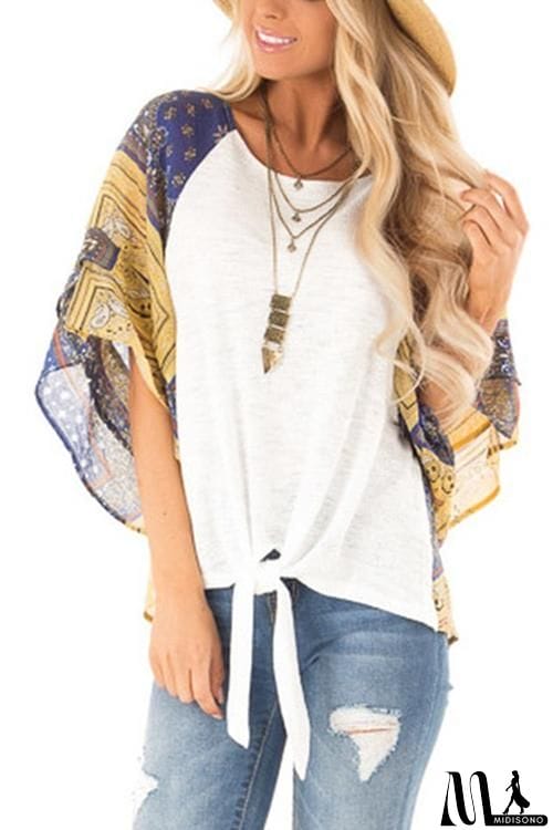 MidiSono - Paisley Bat Sleeve Knot Loose Blouse
