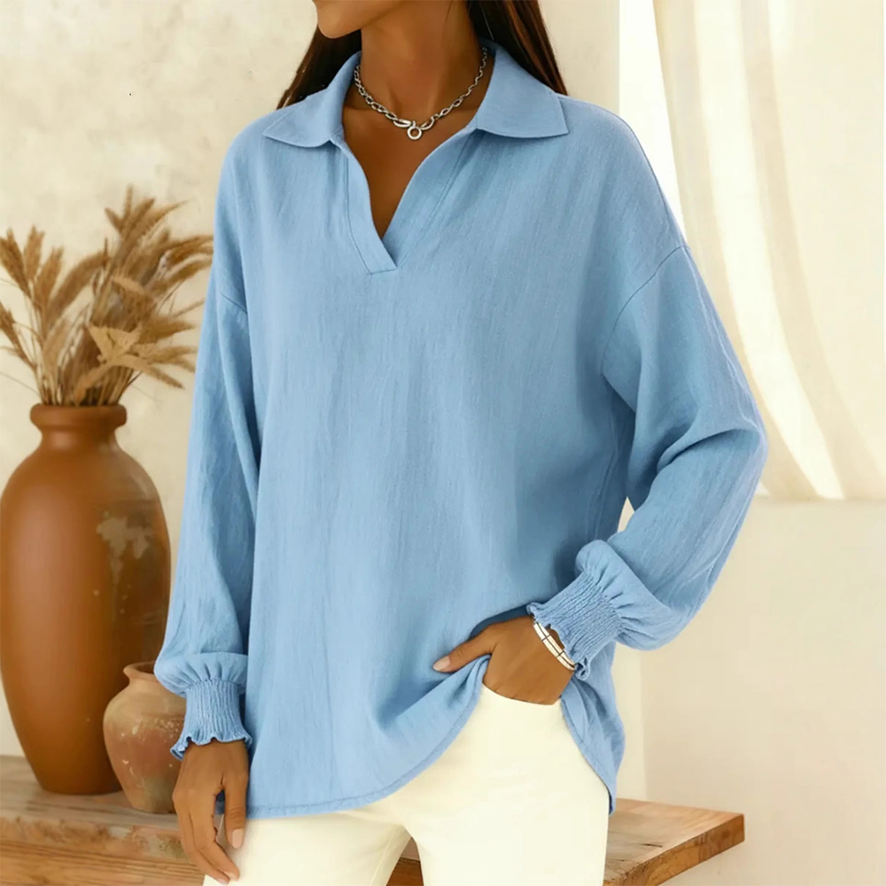 Casual Solid Color Lapel Collar Linen Tunic wearshes