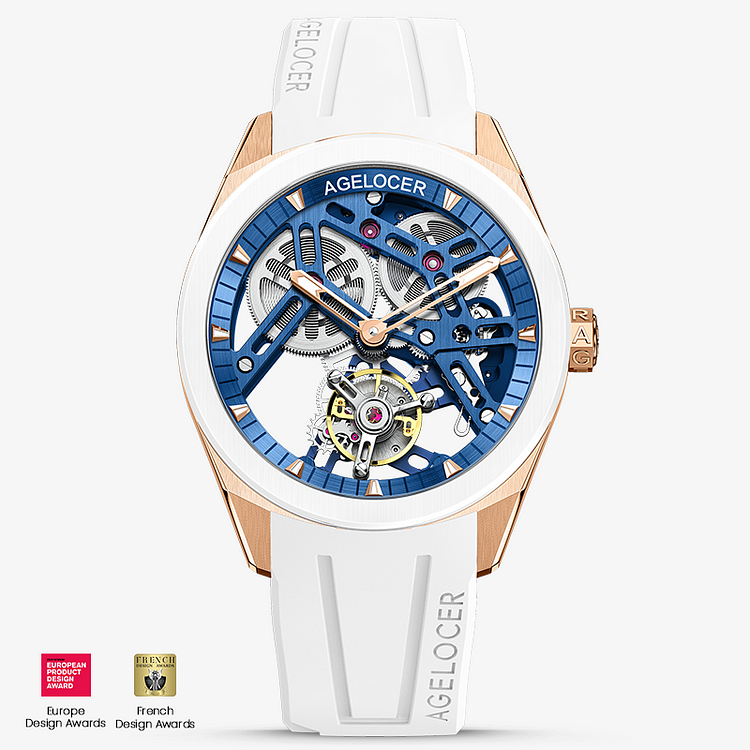 Agelocer Tourbillon Men's New Hollow Gold Mechanical Watch - Ceramic Bezel 