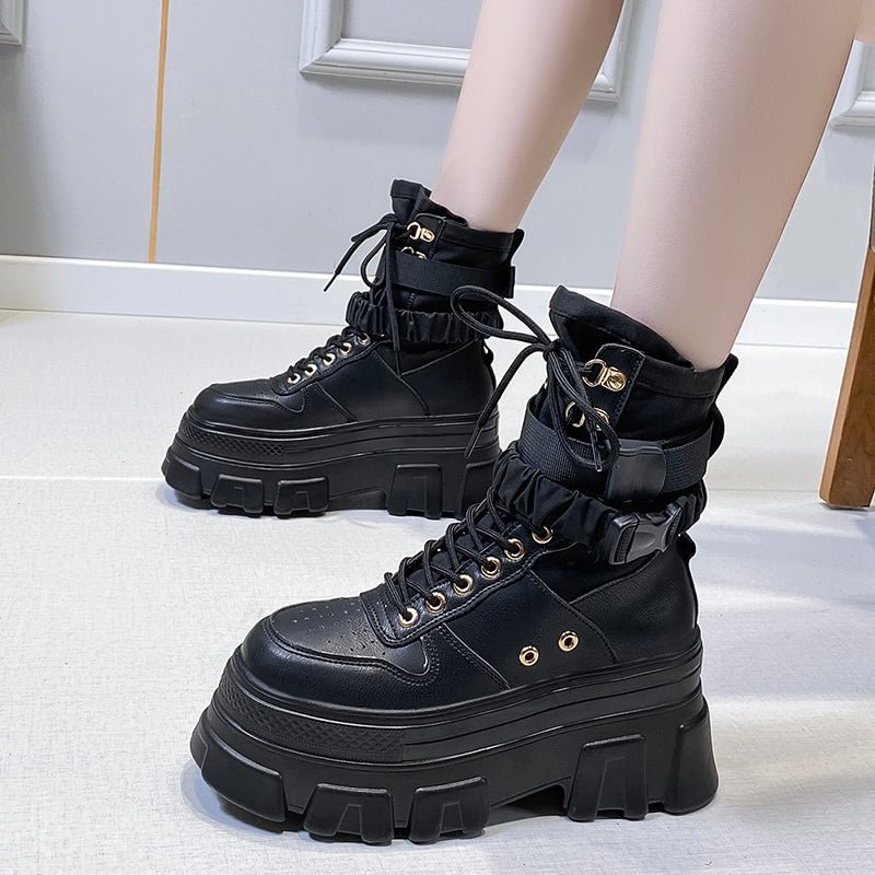 Green Punk Chunky Platform Motorcycle Boots Women Autumn Winter Gothic Shoes Woman Thick Bottom Lace Up Ankle Botas Mujer