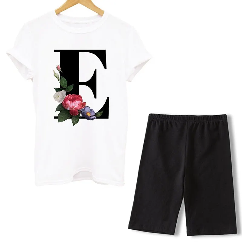 Women Two Piece Set Letter T Shirts And Shorts Sets Summer Short Sleeve O-neck Casual Biker Tracksuit Sexy Outfit For Woman 2