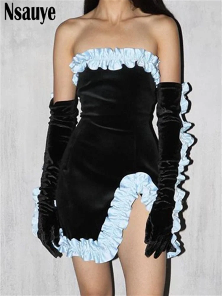 Nsauye 2021 Long Puff Sleeve Off Shoulder Autumn Winter Elegant Evening Party White Black Mini Dress Sexy Women Kawaii Dresses