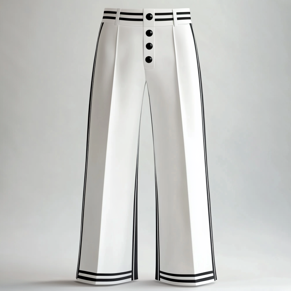 Men's Mid Rise Button Contrast Stripes Wide Leg Pants