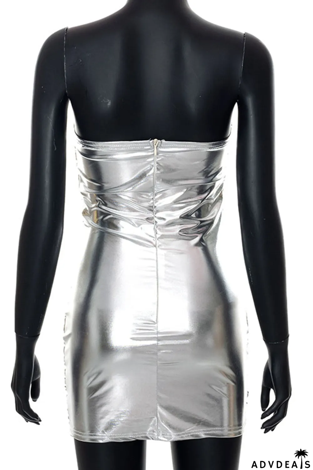 Blue Sexy Street Solid Split Joint Strapless One Step Skirt Dresses