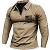 Men's Vintage American Flag Print Zip Lapel Long Sleeve T-Shirt by Inlyline