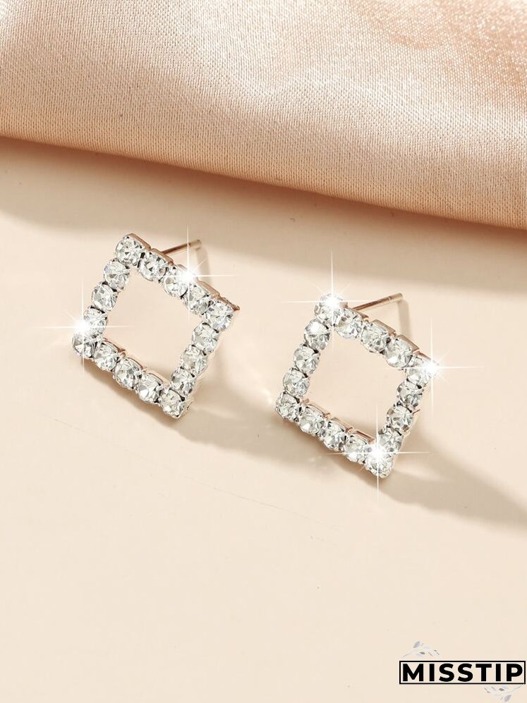 Rhinestone Decor 925 Sterling Silver Stud Earrings