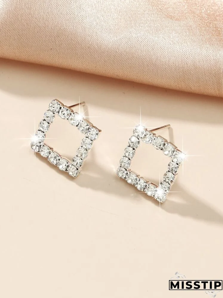Rhinestone Decor 925 Sterling Silver Stud Earrings