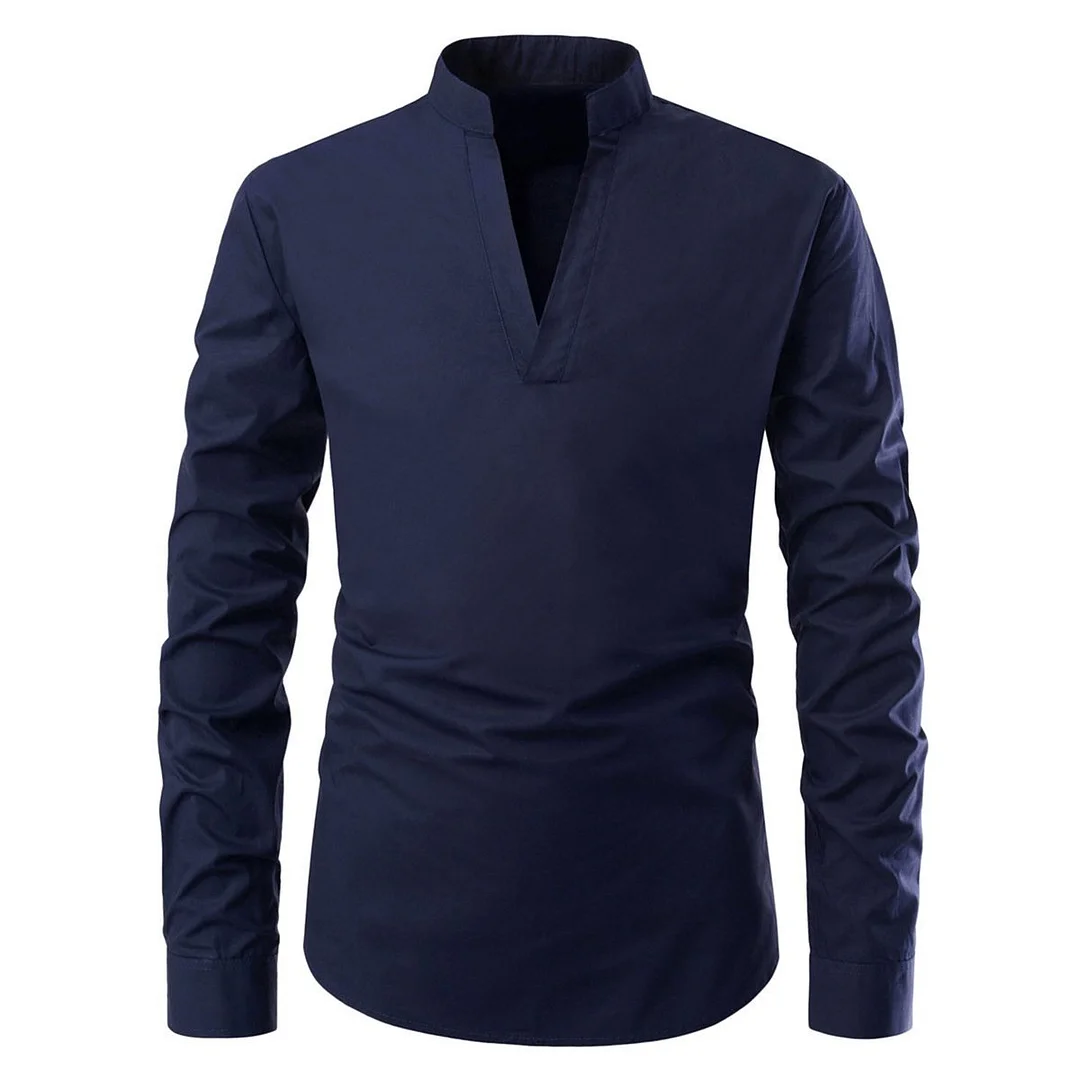 Casual Men Stand Collar Long Sleeve Shirt