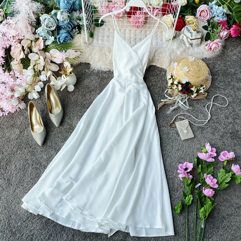 Ordifree 2022 Summer Women Slip Satin Dress Backless Belted Elegant Vacation Party Midi Dress