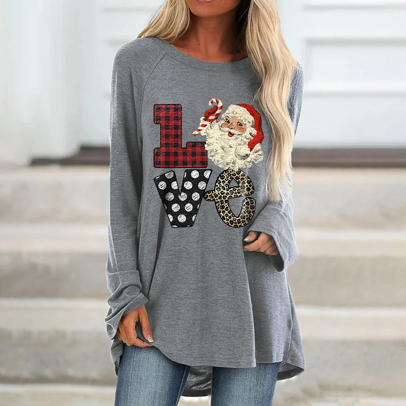 Love Christmas Santa Printed Long Sleeves T-shirt