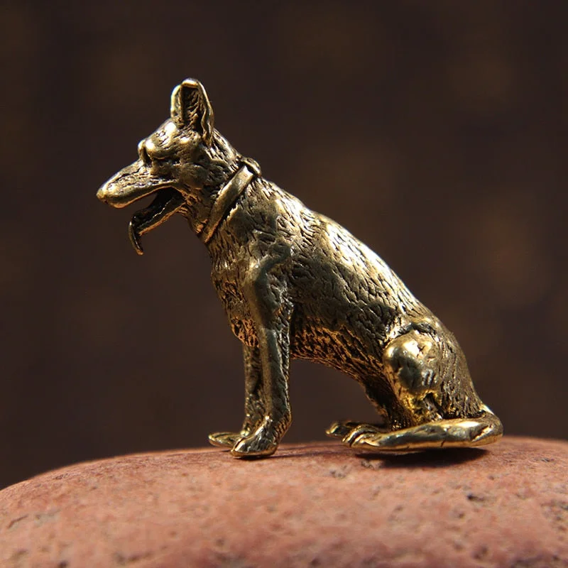 Brass Lucky Fortune Dog Home Decoration Small Ornaments Little Puppy Bronze Chinese Desktop Mini Figurines Copper Wolf Tea Pets