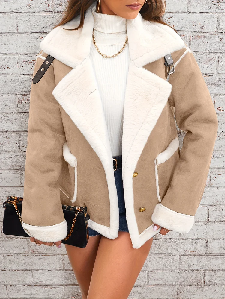 Women's Plush Warm Jacket Lapel Casual Solid Jacket Coat