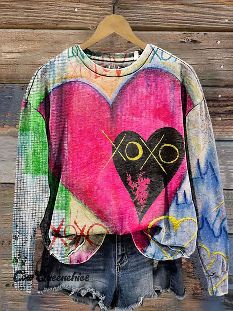 Colorful Love Heart Art Print Casual Sweatshirt Multicolor / S