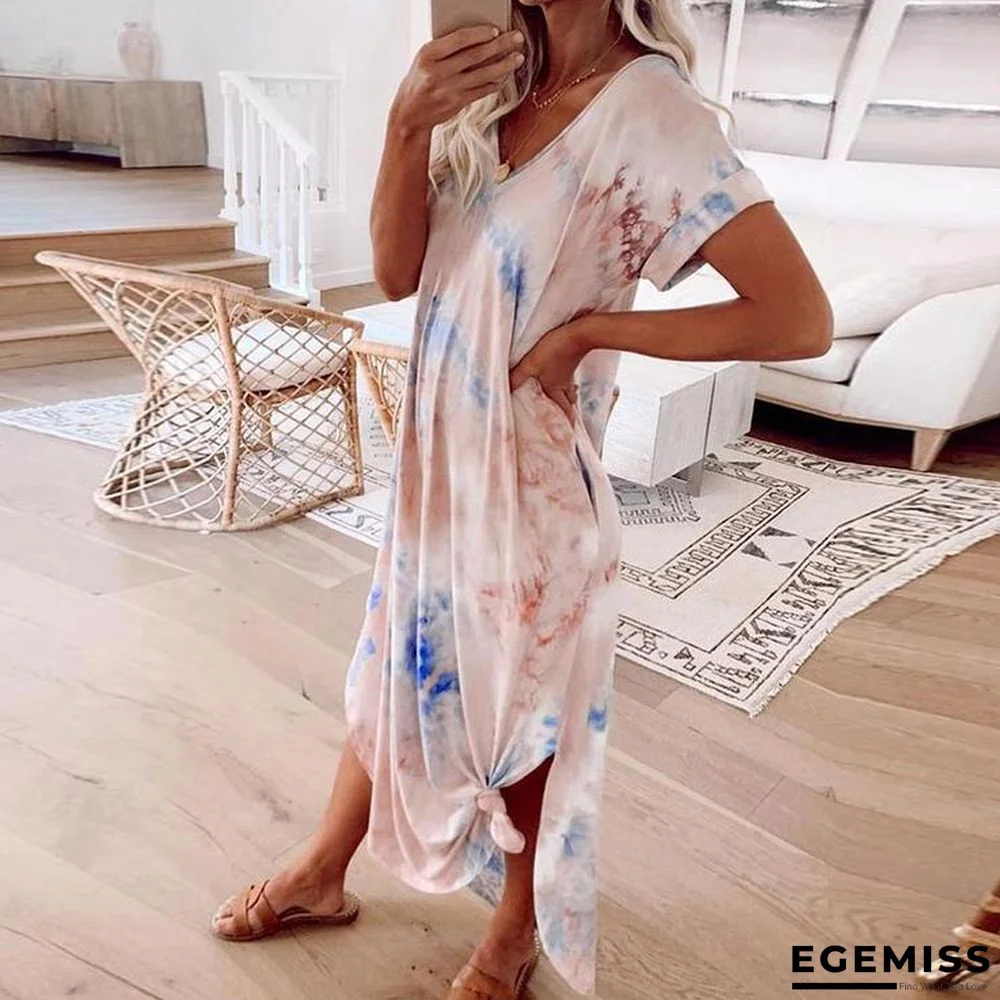 Loose Tie-Dye Short Sleeve Maxi Dress | EGEMISS