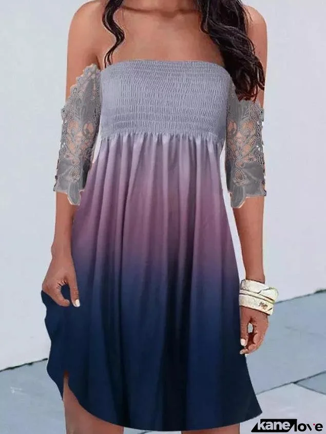 Exquisite One-line Neckline Printed Skirt for Women