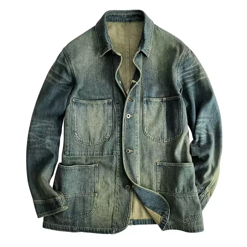 Men's Vintage Washed Denim Utility Jacket